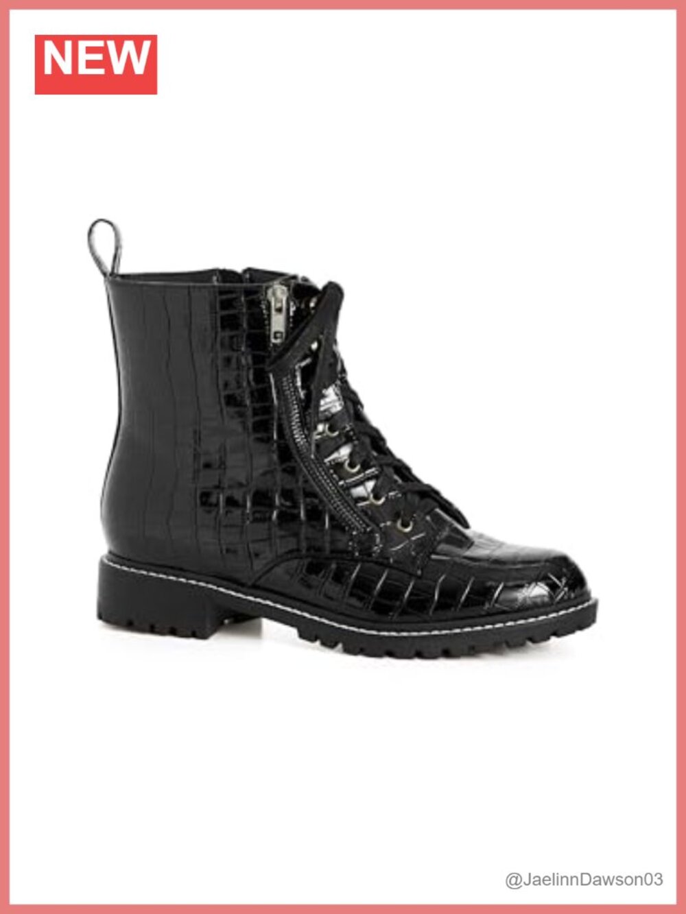 Faux Croc Ankle Boots Round Toe Block Heel Side Zip Winter Booties